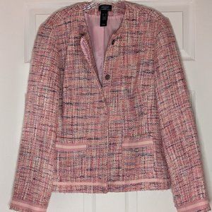 Liz Claiborne- Crazy Horse.  Pink Tweed Collarless Jacket.  Size XL